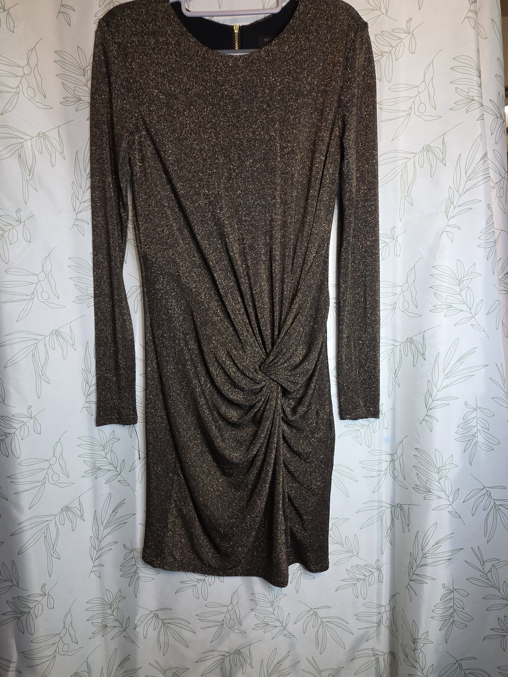 Ted Baker London Metallic Bronze Long-Sleeve Knot Dress